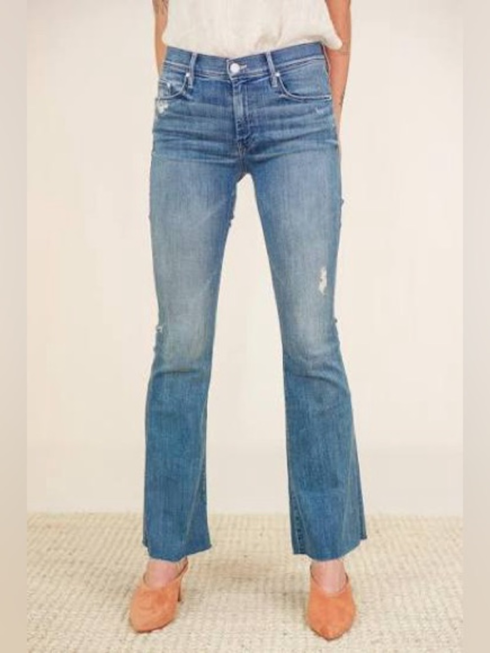 MOTHER The Weekender Fray flare denim Jeans Graffiti Girl Wash 28”